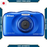 【Excellent】 Nikon S33 Waterproof Digital Camera, 13.17 Megapixels, Blue, S33BL