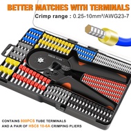 TEMU THSC8 10-6A คีมยูโรเปี้ยนแบบท่อ ชุดเครื่องมือหนีบปลายขั้วเย็นหกเหลี่ยมสำหรับการติดตั้งสายไฟ 800