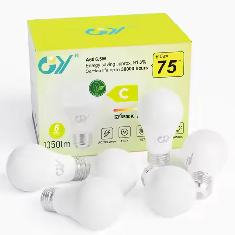 GY E27 LED Light Bulb 6.5W 1050 Lumens, 75W Halogen Replacement, Non-dimmable, Class C