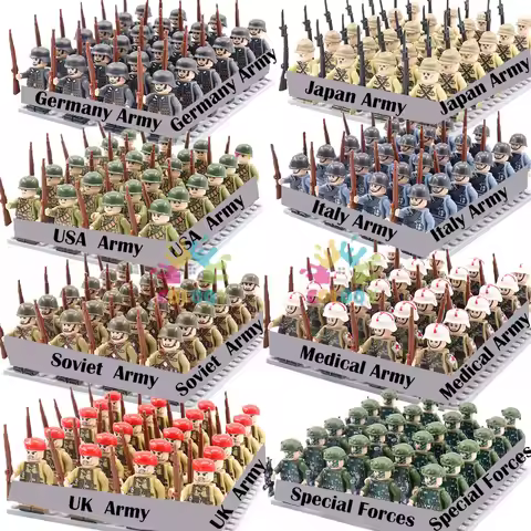 Kids Toys WW2 Military Army Building Blocks US Soviet China UK Soldiers Mini Action Figures Toys For