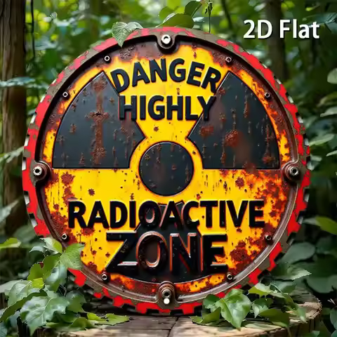 1pc Rustic Radiation Warning Round Aluminum Sign - 2D Flat Nuclear Hazard Metal Wall Art, "DANGER HI
