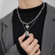 Kalung Tulisan Korea Double Layer / Rantai Kalung Dua Liontin Aksara Jepang Unik Keren Gaya Hip Hop
