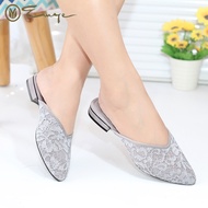 Emye - Sandal Selop Brukat Glitter Pengantin Wanita Flatshoes Putih 36-41
