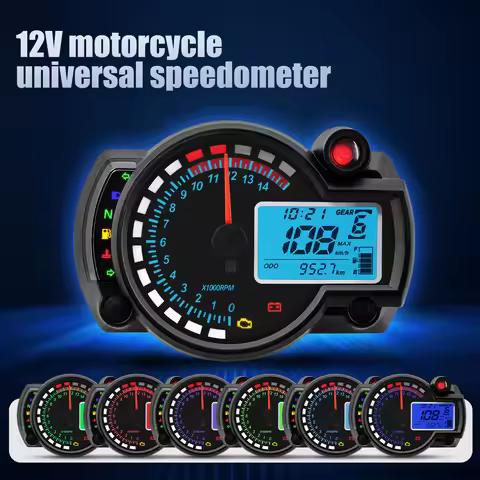 2023 Universal LCD Digital Motorcycle 7Colors Speed Gauge Meter MAX 299KM/H Dashboard New RX2N Odome
