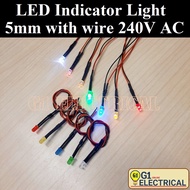 5mm Light Emitting Diode (LED) with wire/ LED Indicator light 240V AC 50HZ. led light led indicator 
