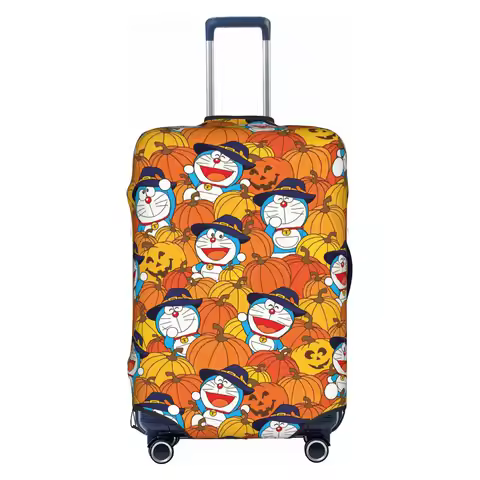 Custom Fashion Halloween Doraemon Cartoon Pumpkin Luggage Cover Protector Dust Proof Seamless Patter