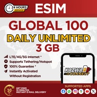 eSIM GLOBAL 100 Daily Unlimited 3 GB Data 1-7 DAYS | eSIM Activated Instantly