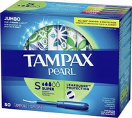 Tampax - 50 片 Tampax Pearl 衛生棉條超強吸水性，帶防漏編織層， 平行進口 Super