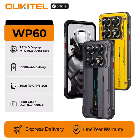 OUKITEL WP60 5G Rugged Smartphone 10000mAh 36GB(12+24) +512GB, 7.2” HD+ Android 15 NFC Cell Phone, 1