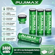 1.5V AA Lithium Battery PUJIMAX 3400mWh Fast Charge In 1.5H Overcharge Protection Free Cable & Box