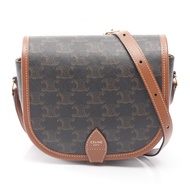 【二手】Celine CELINE Folco 中型肩背包 Triomphe 棕褐色 PVC 塗層帆布皮革 Triomphe 中型 Folco