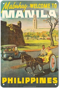 Pacifica Island Art Manila Philippines Mabuhay Welcome Vintage Travel Poster c1s in1in Vintage Metal Tin Sign