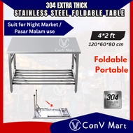 4FT (120*60*80CM) Strong Stainless Steel Portable and Foldable Table Household Commercial Pasar Mala