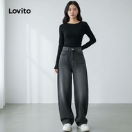 Lovito Jeans Kasual Poket Corak Kucing untuk Wanita L106AD1240