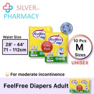 FeelFree Adult Unisex Diapers Size M [Waist 71cm -112cm] 10pcs [Made in Taiwan]