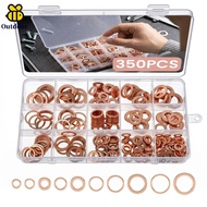 350 PCS 10 Sizes Crush Washer Kit Heat Resistant Red Copper Crush Gasket Assortment Kit for Machiner