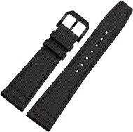 GANYUU 20mm Watch Straps for IWC Pilot Portuguese Portofino Nylon Canvas Watch Bands Green Blue Gray Black Watchbands Straps Bracelets (Color : Black-Black, Size : 20mm)