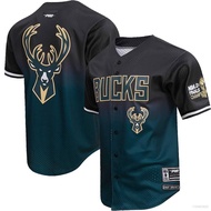 JS NBA Milwaukee Bucks Baseball Jersey Cardigan Shirts Sports Tops Unisex Plus Size SJ