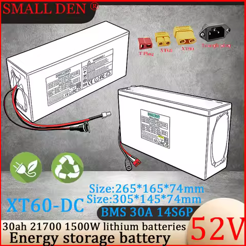 52V 30Ah 21700 14S6P Lithium Battery BMS 30A High Power Tax-Free Solar Panel for Swimming Boats and 
