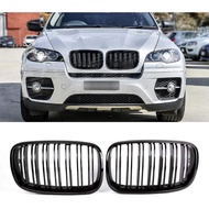 For X5 X6 Grill Front Kidney Double Line Grille For BMW X5 E70 X6 E71 2007-2013 (ABS Gloss Black Gri