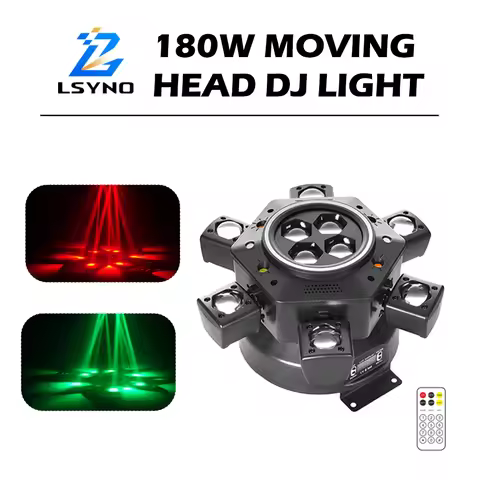 180W 6-Arm Disco Light Remote Control Bee Eye Rotating Mini LED Beam Moving Head DMX512 DJ Stage Eff