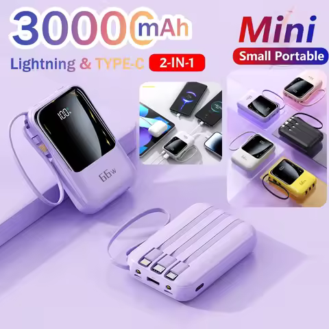 66W Mini Power Bank 30000mAh Fast Charging Portable Charger External Spare Battery for IPhone Huawei