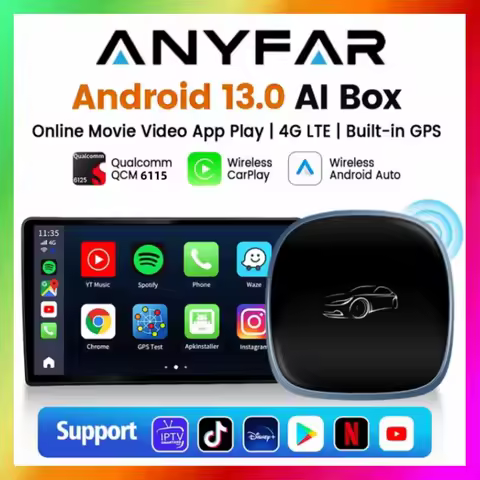 ANYFAR CarPlay AI Box Android 13.0 QCM6115 Android Auto Wireless CarPlay Adapter GPS 64G FOTA Upgrad