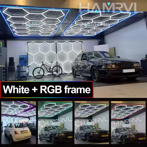 Garage Light Hexagonal Lamp RGB Border Color Change Blue Barbershop Ceiling Deco Lighting Car Store 