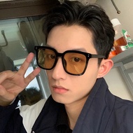 Fashion Men Unisex Trendy UV Protection Brown Lens Sunglasses for Men Ins Fashion Black Square Frame