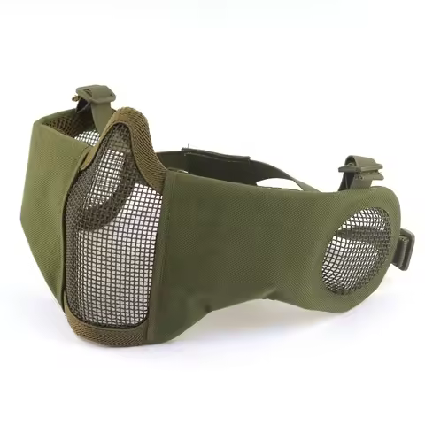 Tactical Airsoft Mask Half Face Paintball Shooting CS Foldable Steel Mesh Mask With Ear Protection M