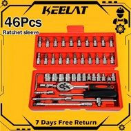 KEELAT 46Pcs Tool 1/4" Driver 46 pcs Socket ratchet wrench Set Socket Screwdriver Tool Set Toolbox S