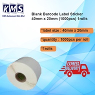 Blank Barcode Label Sticker 40mm x 20mm (1000pcs/roll)