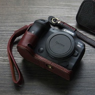 เคสกล้อง R5หนังวัว R6ปกหนังแท้กระเป๋ากล้องครึ่งตัวสำหรับ Canon EOS R5 R6