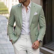 Men's Solid Color Business Casual Suit Jacket Classy Men Double Breasted Suit Beige Suit For Men Sui