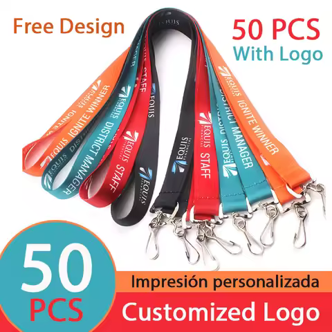 50Pcs Customized Wide Lanyard Personal Printing Thick Neck Rope Keychain With Logo Name For ID Card 