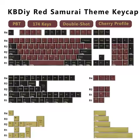 KBDiy GMK Keycap Double Shot Cherry Profile PBT GMK Red Samurai Keycaps for Mechanical Keyboard ISO