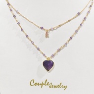 Couple jewelry สร้อยคอโซ่ทอง สร้อยคอจี้หินอเมทิส รูปหัวใจ  หรูหรา