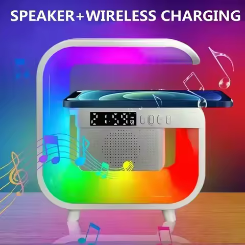 Wireless Charger Station Desk Lamp Night Light Alarm Clock Bluetooth Speaker For iPhone Samsung Xiao