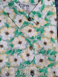 5th vvH เสื้อเชิ้ตผ้าลินินแท้ อก 54" ยาว 21"หลัง24"เสื้อเชิ้ตลายดอก เสื้อคอปก แขนสั้น แบรนด์ 5th Jan