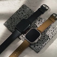 Apple watch - 質感黑釦車縫瘋馬真皮蘋果錶帶