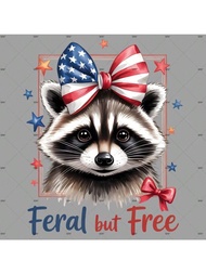 1pc/2pcs/3pcs Feral But Free Raccoon 4th Of July Patches Pattern Iron On Transfer Stickers For T-Shi