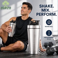 Protein Shaker Bottle Stainless Steel 500ml 750ml Leakproof Mixing Ball Scale Gym Water Bottle