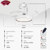 FENGYUN ไฟพัดลมเพดานล่องหน 42 นิ้ว/ปรับความเร็วได้ 5 ระดับ/ไฟ LED 3 สี/ตั้งเวลาแบบยืดหดได้พร้อมใบมีด