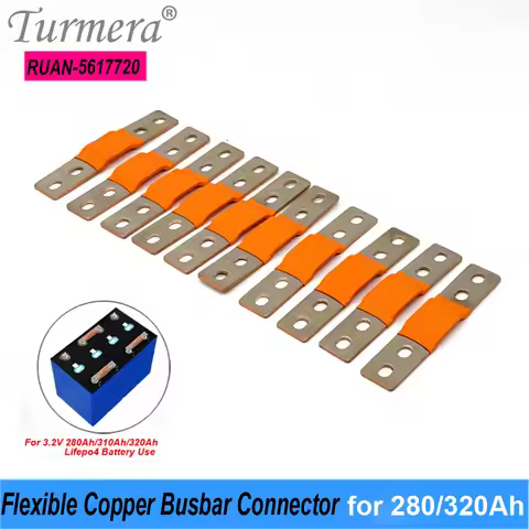 Turmera 10Piece 12V Lifepo4 Battery Flexible Busbar Copper Connecter Hole to Hole 56mm 2mm 400A for