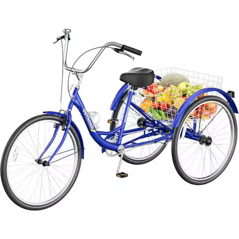 Adult Tricycle with Large Basket 24 26 Inch Stable 3Wheel Cruise Bicycle for Shopping Beach and City