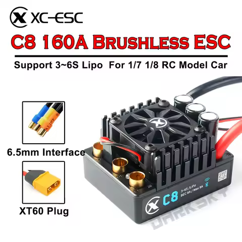 XC-ESC C8 160A Brushless ESC Support 3S~6S Lipo Battery For 1/7 1/8 RC Model Car Desert Truck Monste