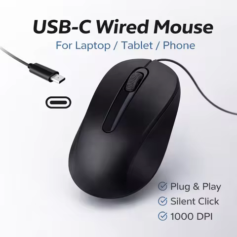 USB C Wired Mouse Silent Click 1000DPI Type-C Mouse For Laptop/Tablet/Phone Compatible with Mac/Wind