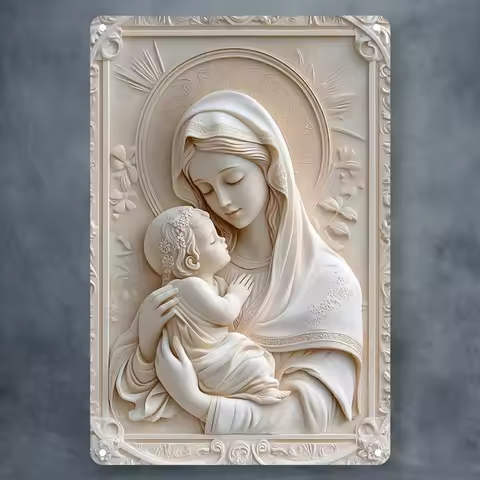 Square Aluminum Plate, 2D Madonna with Baby Jesus, Square Sign, Square Gift, Bar Restaurant Decorati