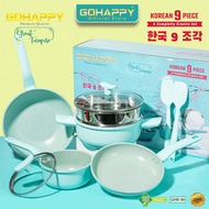 GOHAPPY KOREAN 9 PCS pan Set Casserole wok fry milk pan nonstick granite