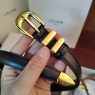CELINE賽林 純色裝飾針釦光滑皮帶 徽標設計 寬1.8cm 女款腰帶配搭服飾
